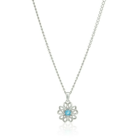 Sterling Silver Swiss Blue Topaz Black Flower Pendant Necklace, 18'