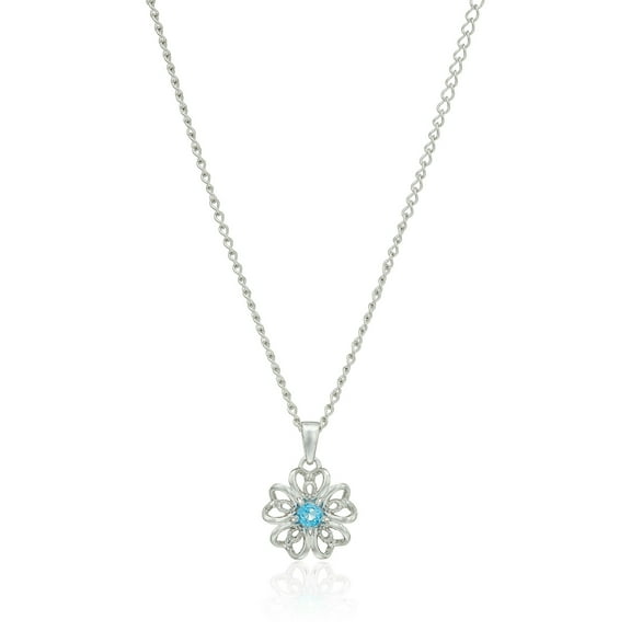 Sterling Silver Swiss Blue Topaz Black Flower Pendant Necklace, 18'