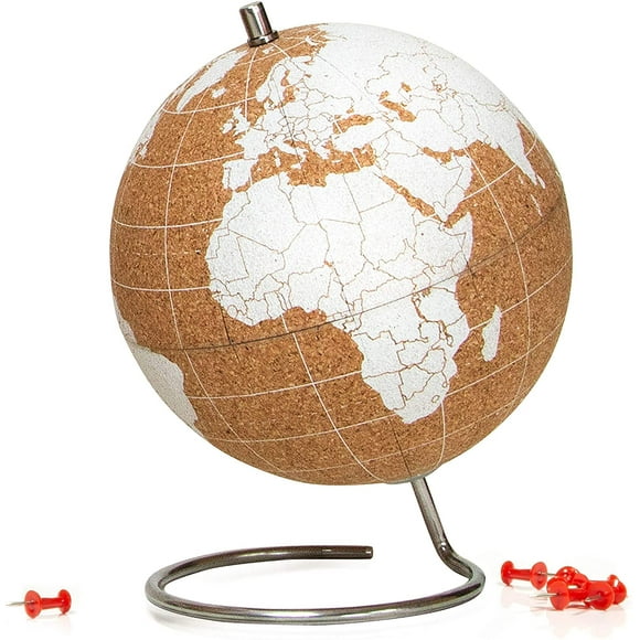 Suck UK Cork Globe World Map with Push Pins - Complete Map of The World Globe in Beautiful Cork. Mini 6 Inch Globe