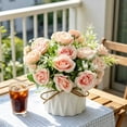 thumbnail image 1 of Arreglo floral artificial de seda en un pequeño jarrón de cerámica | Plantas artificiales en maceta con tallos flexibles | Ramo artificial realista para la decoración del hogar, la oficina, 1 of 6
