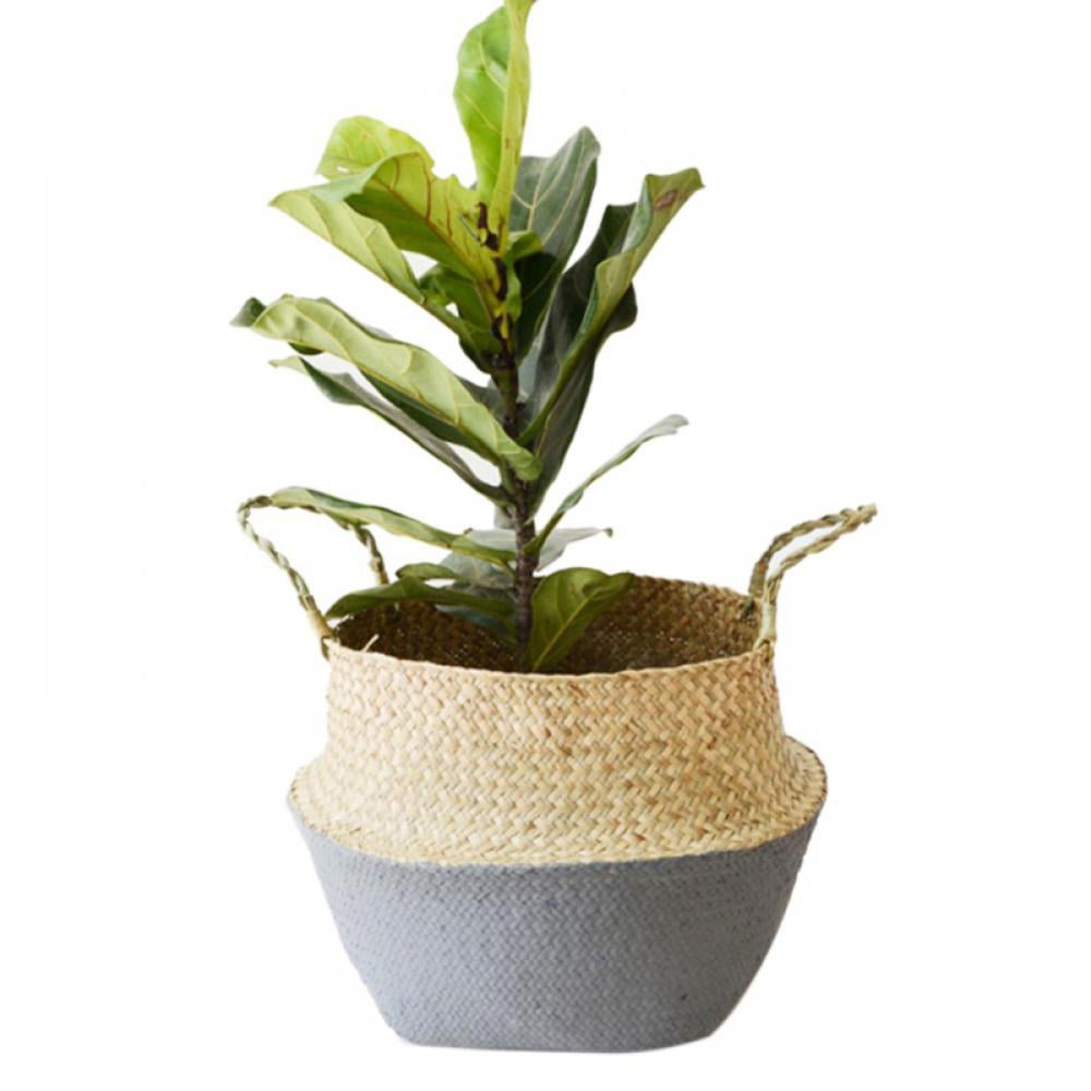 Foldable Seagrass Belly Basket Flower Plant Pot Storage Laundry Bag Garden Decor 