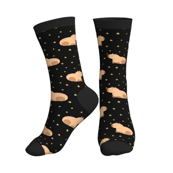 Crew Socks for Women Men Athletic - Capybaras Star Soft Comfort Breathable Mid-Calf Sole Running Socks Womens Men