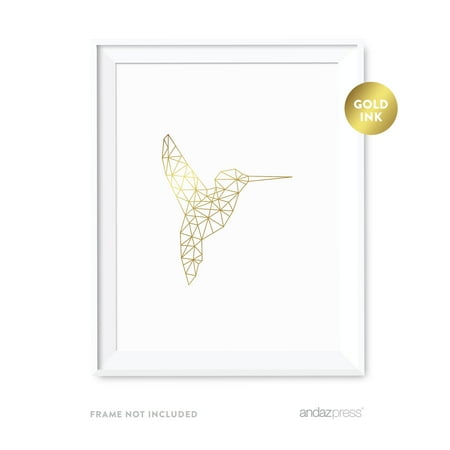 Hummingbirds Animals - Hummingbird Geometric Animal Origami Wall Art Metallic Gold Ink Print