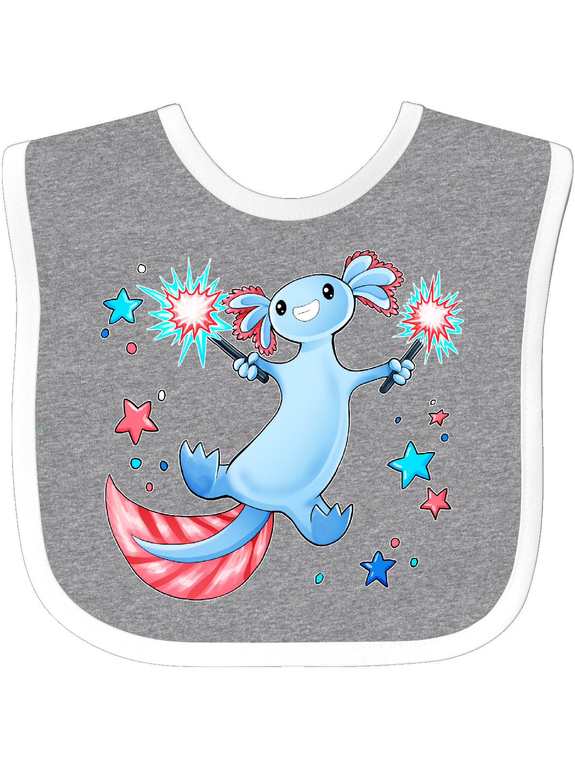 Inktastic 4th Of July Cute Blue Axolotl With Sparklers And Stars Baby Bib Unisex Heather And White Walmart Com