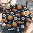 thumbnail image 4 of Brown Basketball Football Round Tablecloth 45-54 Inch Round Fitted Table Cloth with Elastic Edge, Ball Watercolor Navy Blue Waterproof Table Cover Protector for Outdoor Picnic Party Dining, 4 of 9