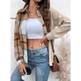 thumbnail image 2 of Arvbitana Women Plaid Long Sleeve Shirt Casual Button Down Loose Fit Casual Blouse Vinatge Lapel Collar Oversized Tops Lightweight Coat for Autumn, 2 of 8
