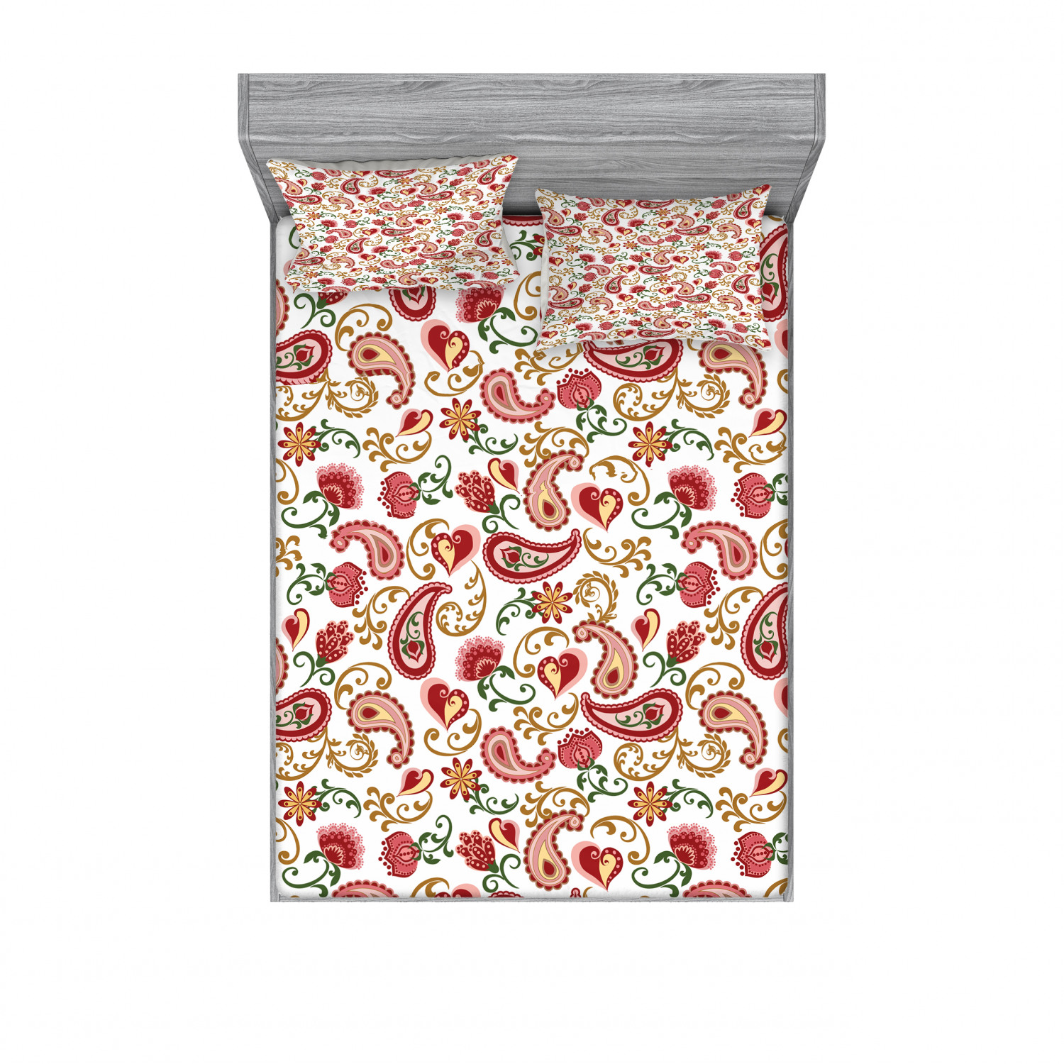 Ambesonne Paisley Flat Sheet Soft Comfortable Top Sheet Decorative Bedding 1 Piece Red and Pale Pink Style Rose and Swirled Floret Buds Bohemian Lady Feminine Art Print Twin Size