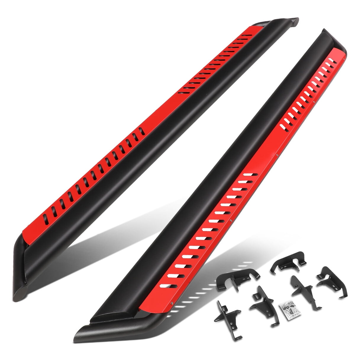 DNA Motoring STEPB-ZTL-8143-RD For 2018 to 2022 Jeep Wrangler JL Unlimited  4-Door Pair Oval Side Step Nerf Bar Running Board w/ Red Dropped Step Plate  19 2019 