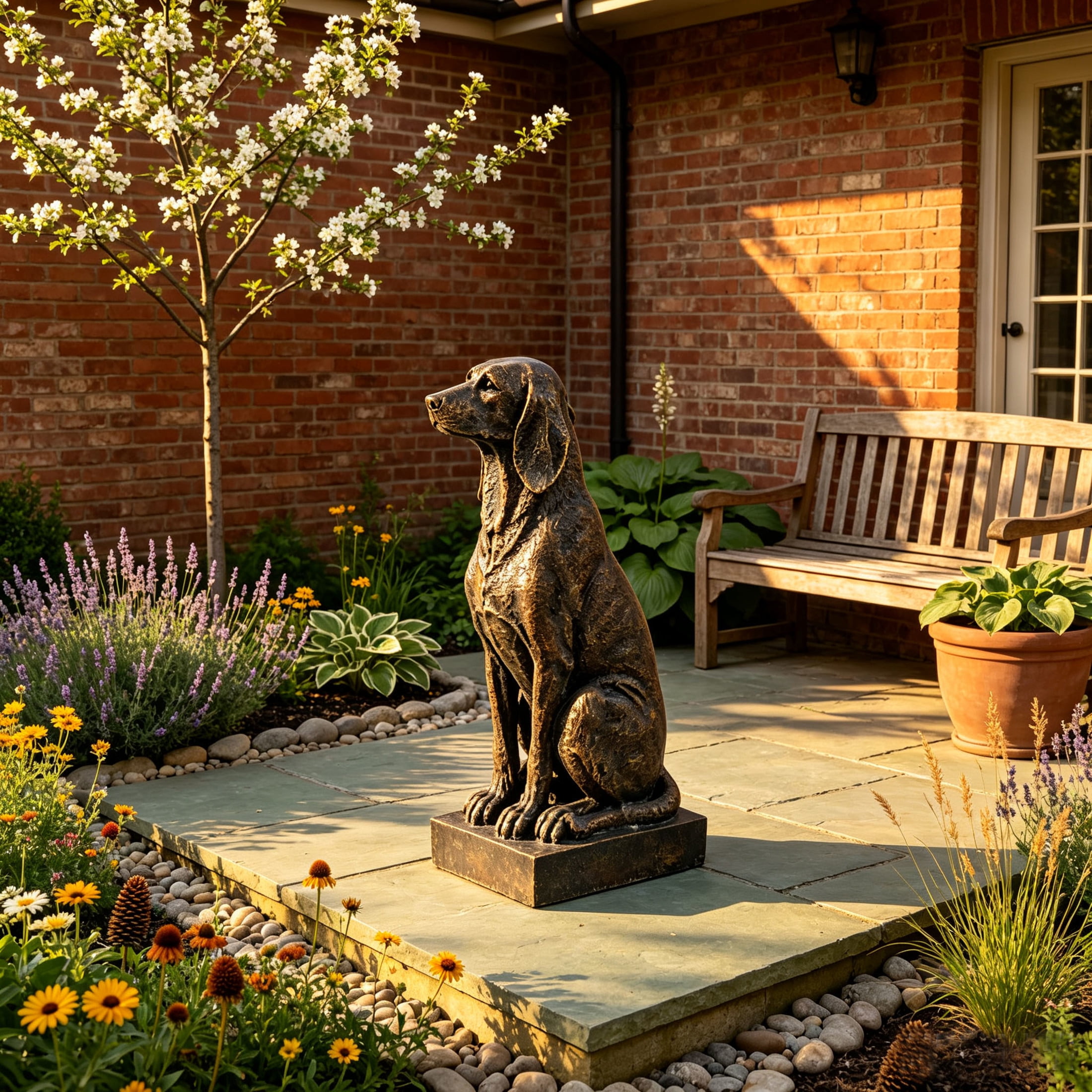 GDF Studio Hound Dog Resin Indoor/Outdoor Guardian Statue, Weather-Resistant Decor Figurine for Garden & Courtyard