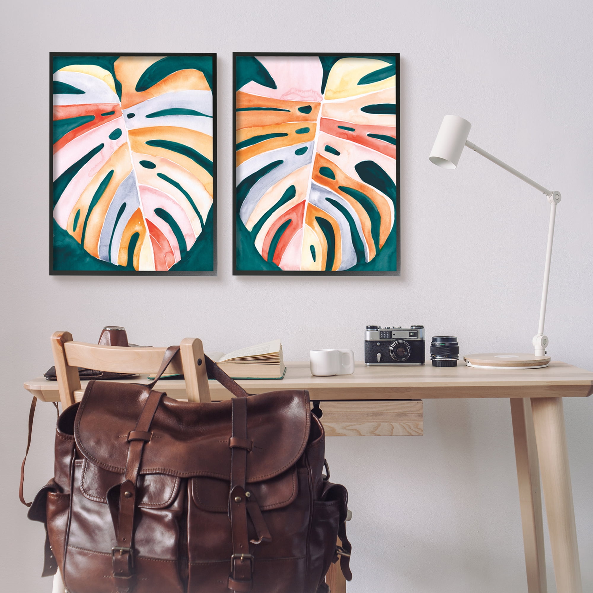Stupell Industries Tropical Monstera Leaves Botanical & Floral Painting Black Framed Art Print Wall Art, 24 x 30, Set of 2