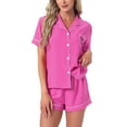 thumbnail image 1 of Conjunto de pijama para mujer INSPIRE CHIC con estampado de corazones, ropa de dormir linda, camisa de botones de manga corta con pantalones cortos, conjuntos de lounge L color rosa intenso, 1 of 6
