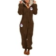 thumbnail image 3 of Frostluinai Christmas Fleece Onesie Pajamas for Women Sherpa Fuzzy Zipper Hooded One Piece Jumpsuit Warm Cinch Bottom Sleepwear with Pockets, 3 of 5