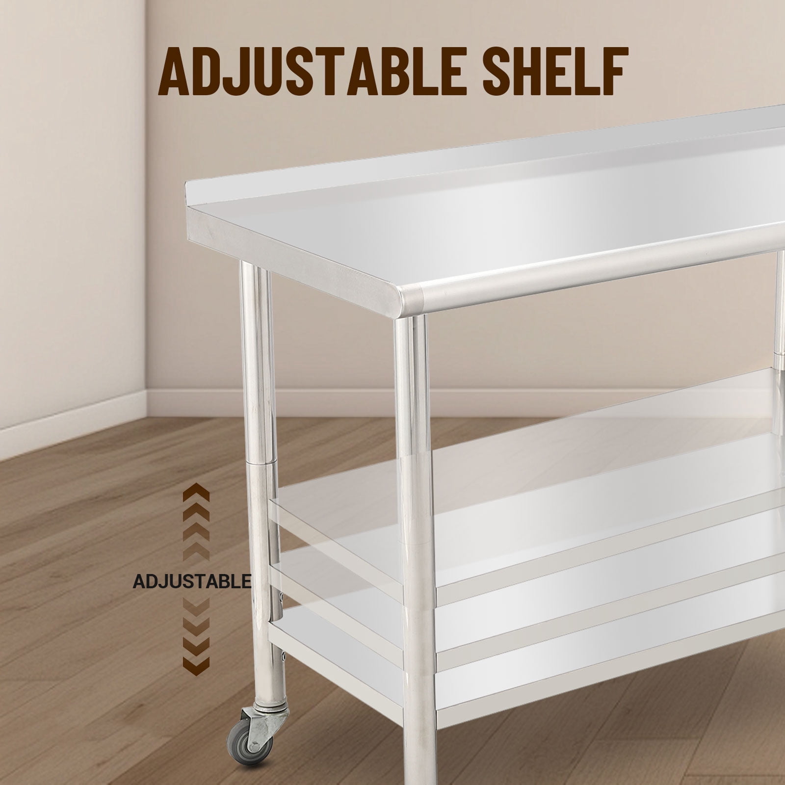 OUTGOODS Stainless Steel Work Table 48"x24" w/ Adjustable Shelf, NSF Commercial Grade