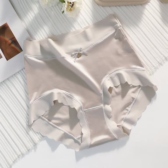 Cyglowse Ladies Ice Silk High Waist Panties, Solid Color Briefs for Women, Premium Satin Quick-Dry Light Gray XL