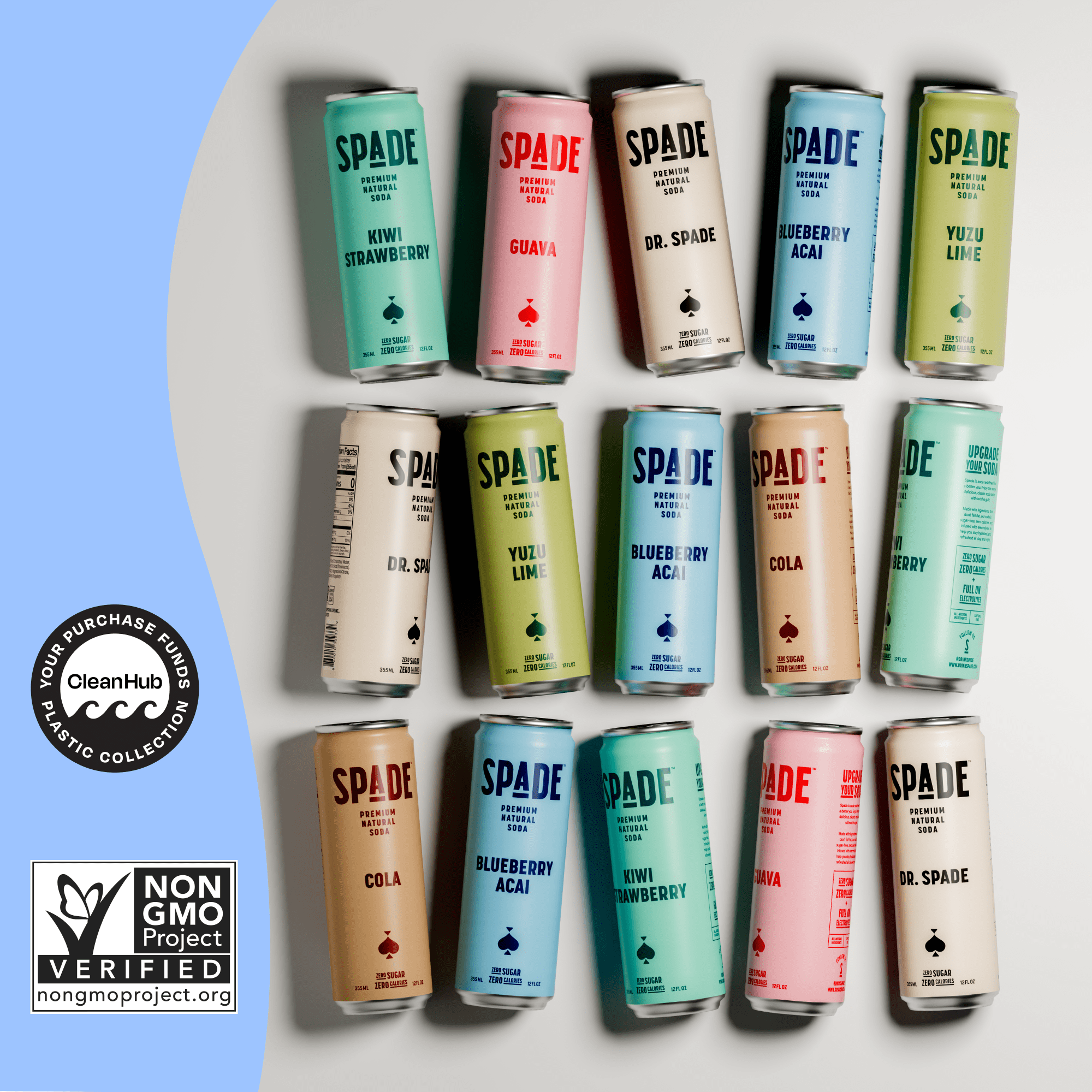 Spade Premium Natural Soda – Zero Sugar Blueberry Acai (12 Pack, 12 oz Cans)
