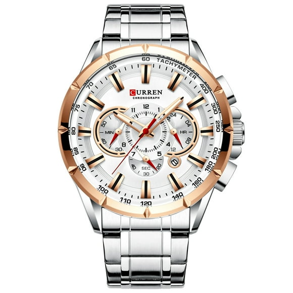 CURREN 8363 Montre pour Homme Hommes Quartz Montre-Bracelet Homme Montres avec Bracelet en Acier Inoxydable Trois sous-Cadrans Seconde Minute Microseconde Chronographe Date Calendrier Indicateur Étanche Lumineux