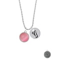 thumbnail image 2 of Delight Jewelry Silvertone Round - Imitation Cat's Eye - Pink - Silvertone Script Initial Disc - G - Charm Necklace, 20"+3", 2 of 4