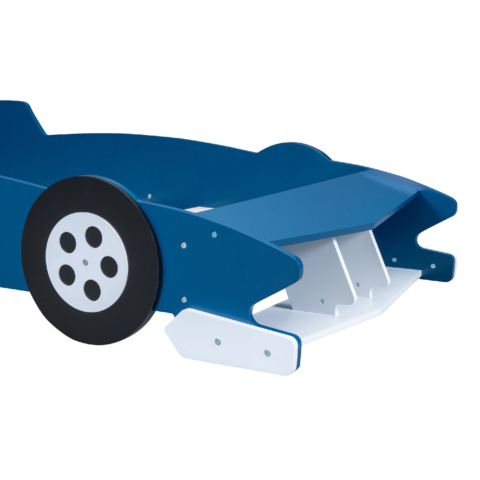 Twin Size Race Car-Shaped Platform Bed Frame with Wheels, Wooden Car Shaped Bed for Bedroom, Apartment, Easy Assembly, No Box Spring Needed, Mattress Not Included, Blue