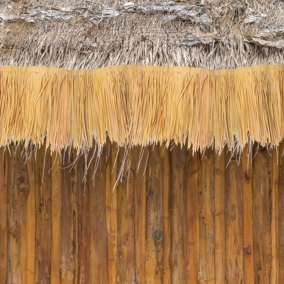 FOMIYES Lifelike Simulation Straw Roof for Garden Landscaping Decor Light Brown PE Artificial Thatch Panel 3.28 x 2.62 ft
