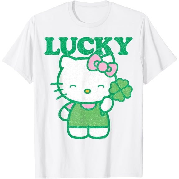 Hello Kitty Lucky Clover Cute DTG Print Unisex T-Shirt