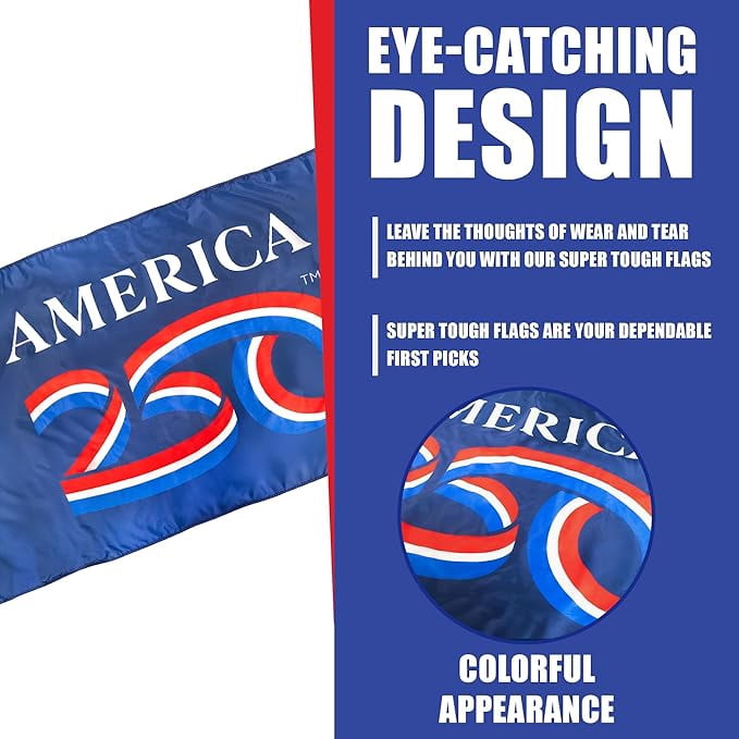 USA 250th Anniversary Flag 5ftx 8ft | USA-Made Nyl-Glo Nylon Outdoor Flag | Durable Canvas Header and Brass Grommets | UV Resistant Colors | Special Edition 250 Celebration Flag