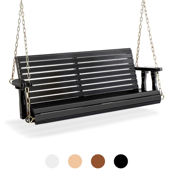 Overpatio Wooden Hanging Bench Porch Swings, Black