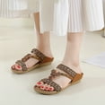 thumbnail image 3 of Kukoosong Womens Sandals Bohemian Flat Flower Rhinestone Sandals Outer Beach Flat Sandals for Women Brown 41, 3 of 7
