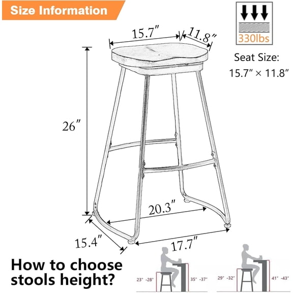 26 Inch Metal Bar Stools Set of 4,   Backless Counter Height Kitchen Island Dining Chairs - Brown