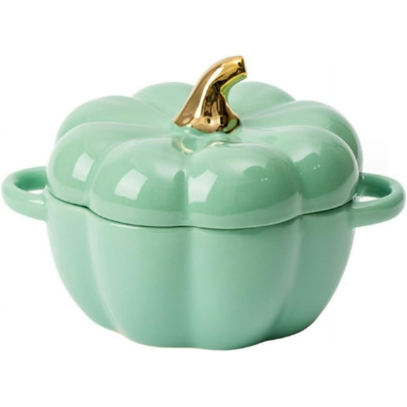 Pumpkin Ceramic Bowl with Lid - 16oz Microwave & Dishwasher Safe Soup/Dessert Bowl, Thanksgiving & Halloween Dinnerware, Nonstick & Heat-Resistant