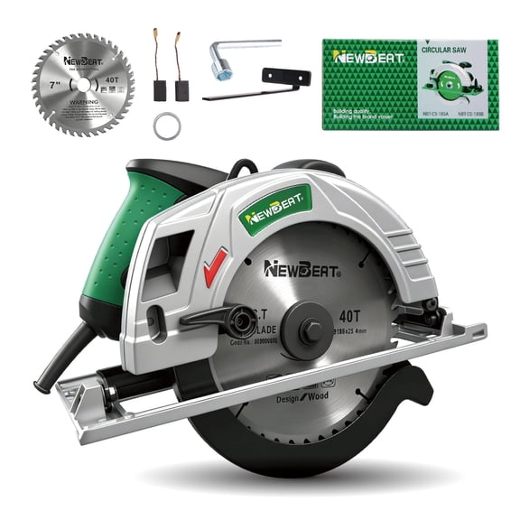 NEWBEAT Electric Circular Saw, 1450W, 185mm Blade, 4500RPM, Adjustable 45°/90° Bevel Angle, Aluminum Base, Ideal for Wood Cutting