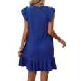 thumbnail image 3 of Summer Dresses for Women Round Neck Cap Sleeve Ruffle Hem Casual Smock Mini Dress Blue XXL, 3 of 7
