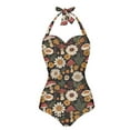 thumbnail image 2 of FKELYI Halter Swimwear for Women One Piece Swimsuit Retro Daisy Mushroom Print Tummy Control Bathing Suits with Soft Pad Cosy Monokini for Ladies Summer Swimming Surfing, L, 2 of 6