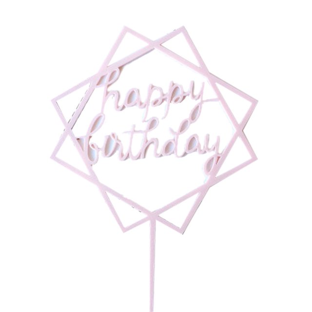 Langgg Square Happy Birthday Cake Topper Acrylic Insert Cake Card DIY Glitter Cupcake Smash Candle Stick