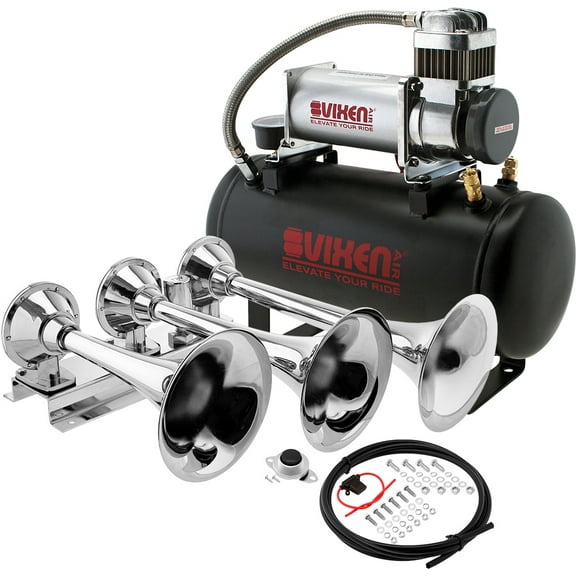 Vixen Horns Train Horn Kit for Trucks/Car/Semi. Complete Onboard System- 150psi Air Compressor, 2 Gallon Tank, 3 Trumpets. Super Loud dB. Fits Vehicles like Pickup/Jeep/RV/SUV 12v VXO8560/3418C
