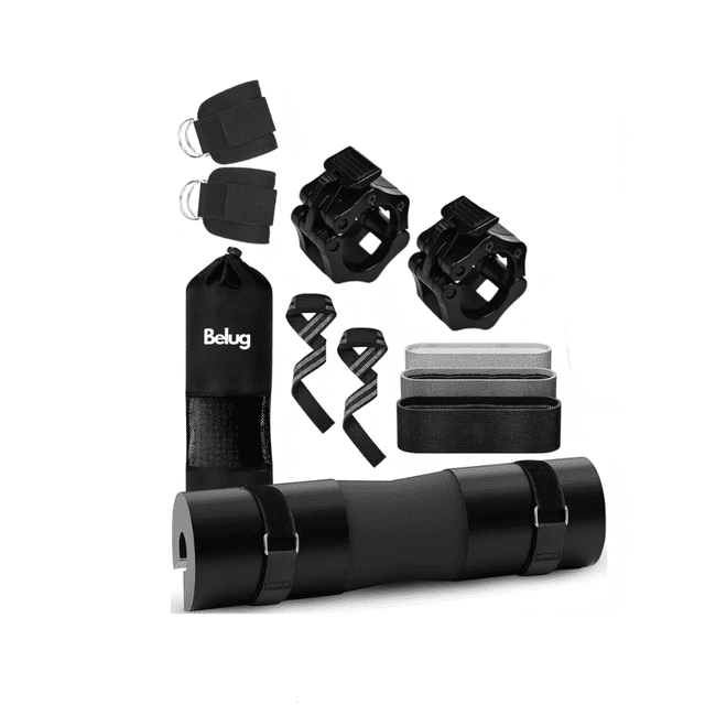 Kit De 5 En 1 Cojín Protector Cuello Para Barra Fitness Gym Belug Negro
