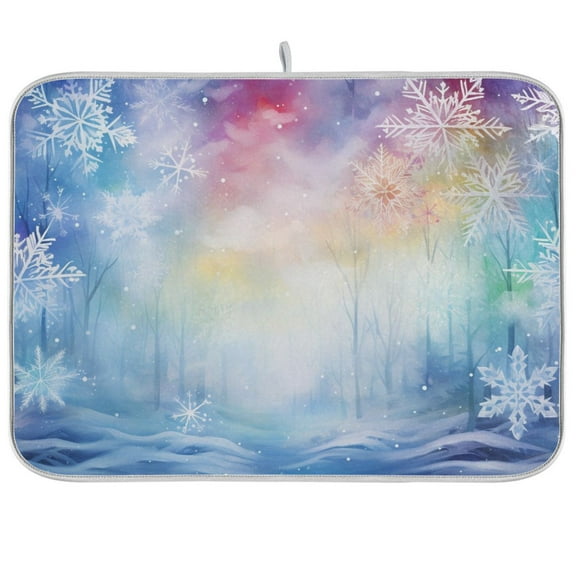Snowflakes Winter Dish Drying Mat Microfiber Kitchen Pad Large Counter Absorbent Dish Mats Drainer Rack 16"x18"