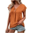 thumbnail image 2 of Summer Saving Wycnly Womens Blouses and Tops Dressy Casual Solid Button up Lightweight Comfy Pullover Tunic Shirts Summer Plain V-Neck Short Sleeve Cute Tees Tops Orange XXL, 2 of 7