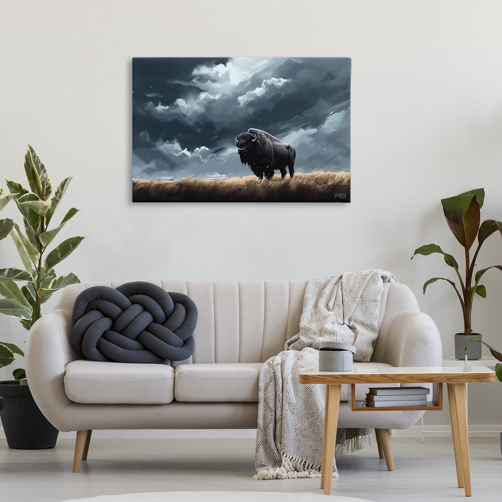 Stupell Industries Bison Silhouette with Clouds Landscape Painting Gallery Wrapped Canvas Art Print Wall Art, 36 x 24