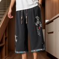 thumbnail image 5 of Migroa Men's Harem Capri Pants Drawstring Elastic Waist Wide Leg Baggy Cropped Trousers Loose Fit Yoga Beach Shorts Men's Casual Streetwear Pants Black L, 5 of 7