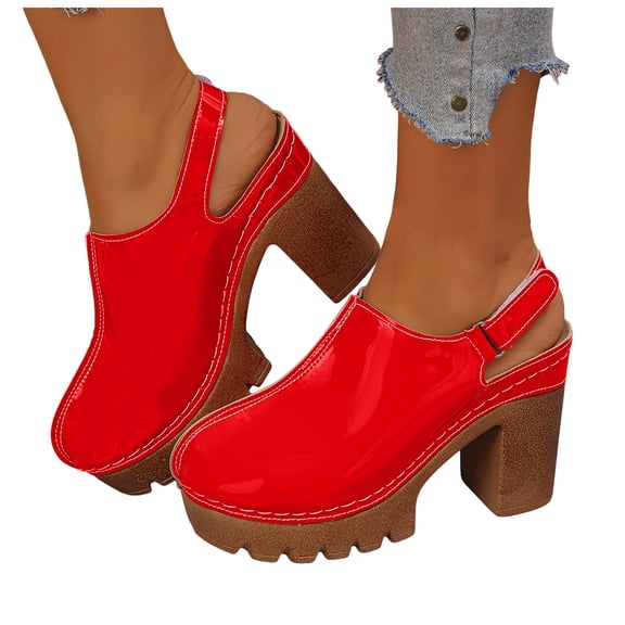 Heels for Women Platform Lug Sole High Heeled Mules Closed Toe Slingback Sandals Comfy Pumps Arch Support Orthopedic Shoes Red Size 8.5