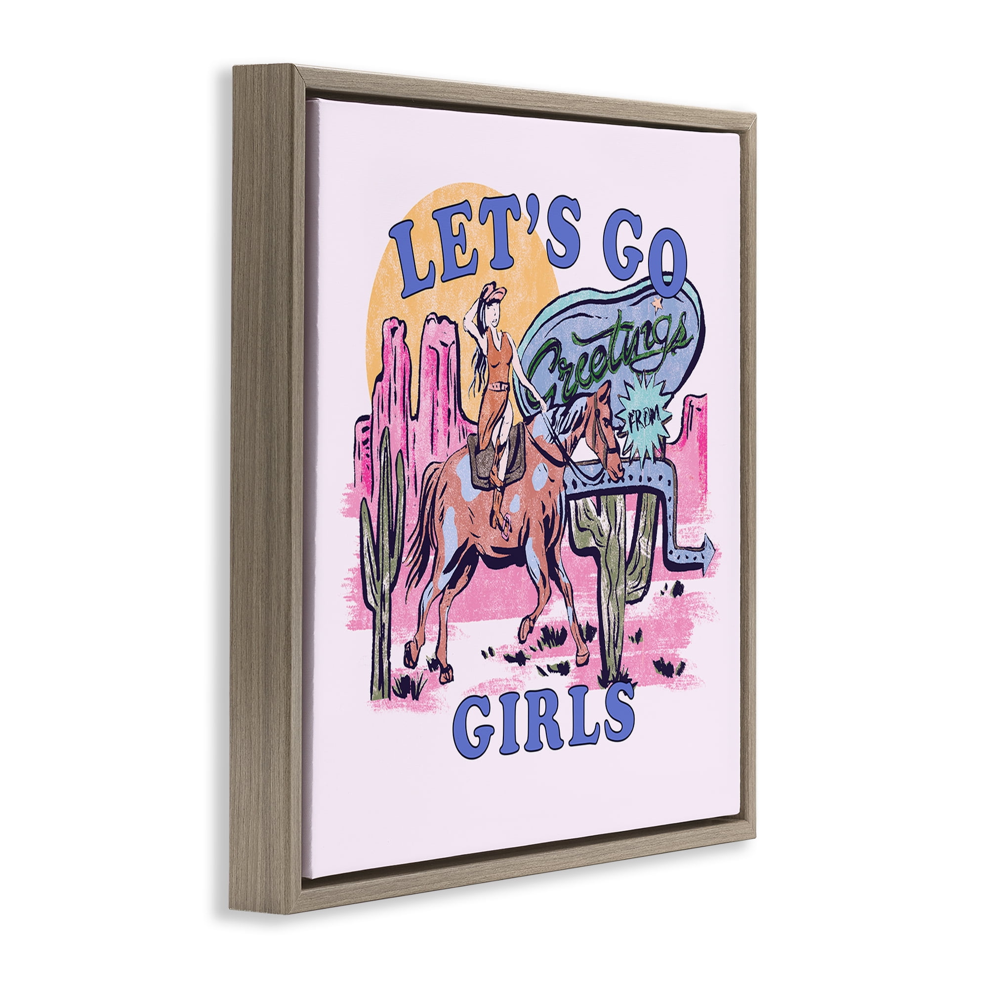 Stupell Industries Western Let's Go Girls Entertainment Painting Brown Floater Framed Canvas Art Print Wall Art, 18 x 18