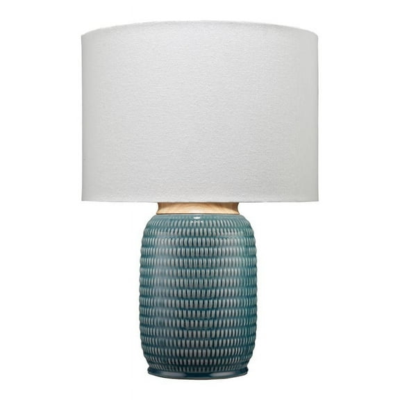 Eden Home Ceramic Table Lamp with Linen Shade in Blue/Brass