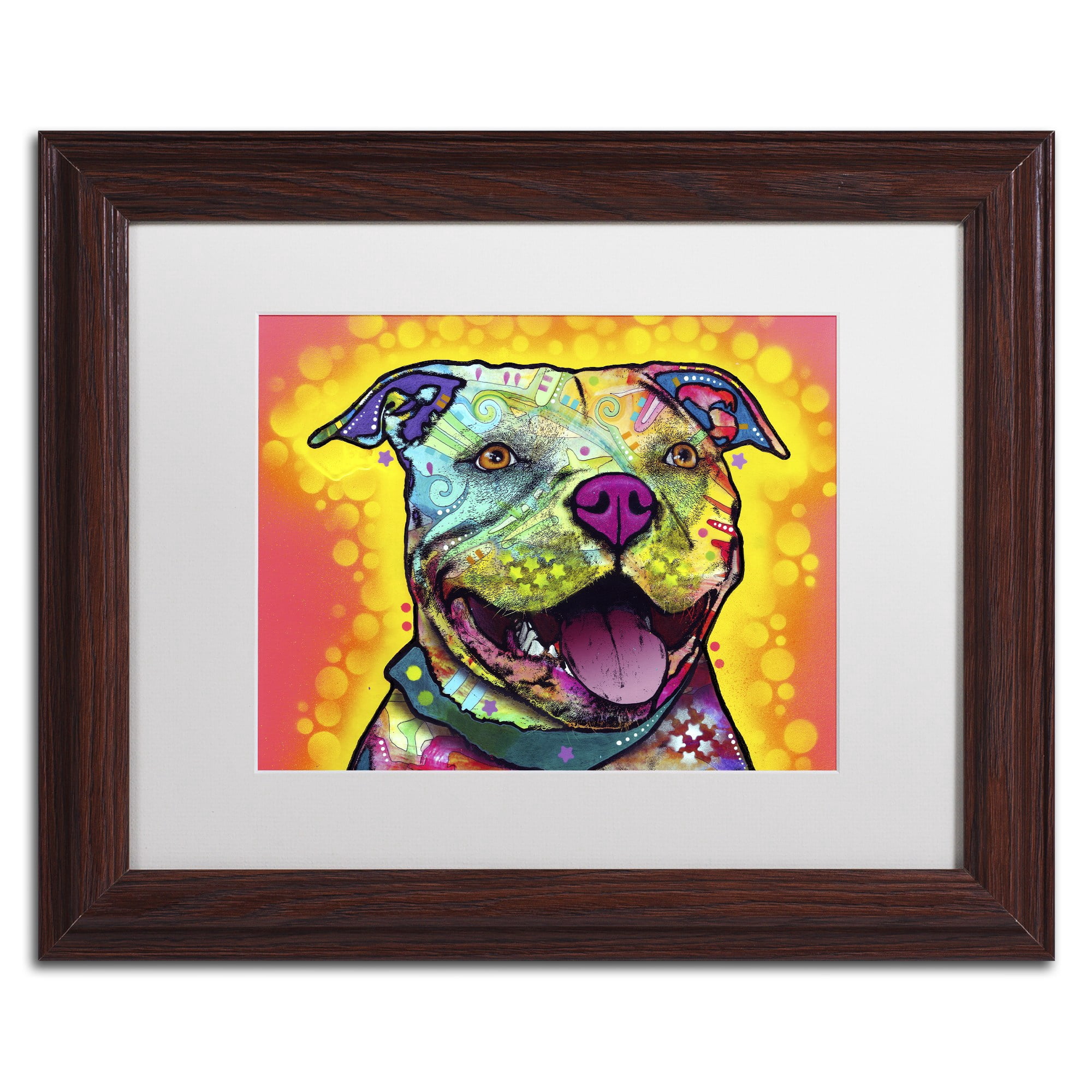 Trademark Fine Art "Dewey Pit Bull" Canvas Art by Dean Russo, White Matte, Wood Frame