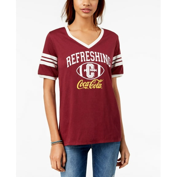 Freeze 24 7 Juniors Coca Cola Graphic Varsity T-Shirt Burgundy XS