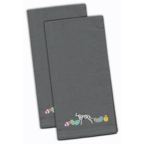 Dalmatian Easter Gray Embroidered Towel Set of 2