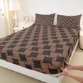 thumbnail image 3 of Manfei Brown Rhombus Pattern Twin Sheet Sets,Modern Abstract Geometric Twin Fitted Sheet,Minimalism Style Flat Sheet For Girls Boys,Luxury Bedroom Decor,3 Pieces, 3 of 7