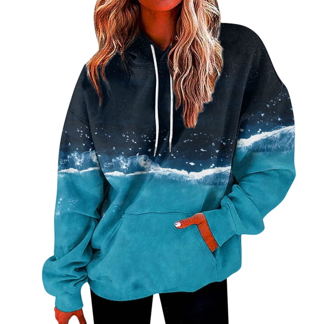 Gibobby Sudadera Mujer Moda Sudadera suelta para mujer Sudadera con capucha Sudadera con cordón de manga larga colorida informal con bolsillos (Azul, L)