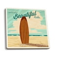 thumbnail image 1 of Pacific Beach, California, Life is a Beautiful Ride, Surfboard Letterpress Press (Absorbent Ceramic Coasters Set of 4 Matching Images, Cork Back, Kitchen Table Decor), 1 of 3