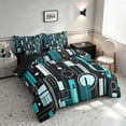 thumbnail image 2 of Manfei Contemporary Abstract Queen Bedding, Geometric Circle Rectangle Bedding Comforter Set Queen, Teal and Black, Black Reversible 7-Piece, 2 of 6