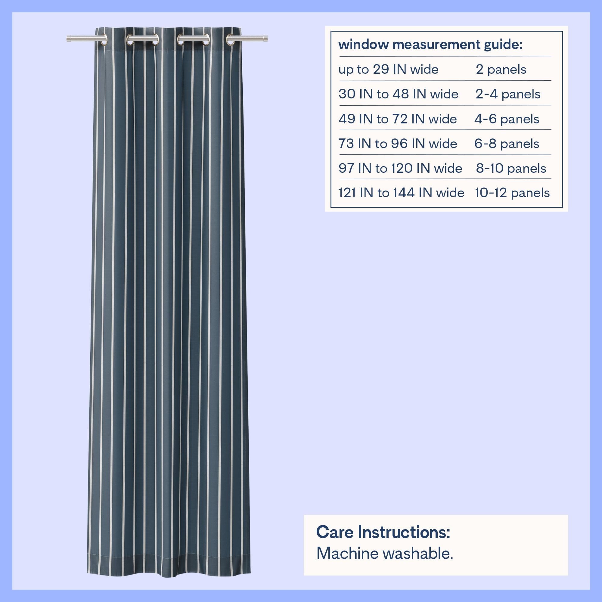 Mainstays Kids Blue and White Stripe Light-Filtering Grommet Single Curtain Panel, 38 in W x 84 in L